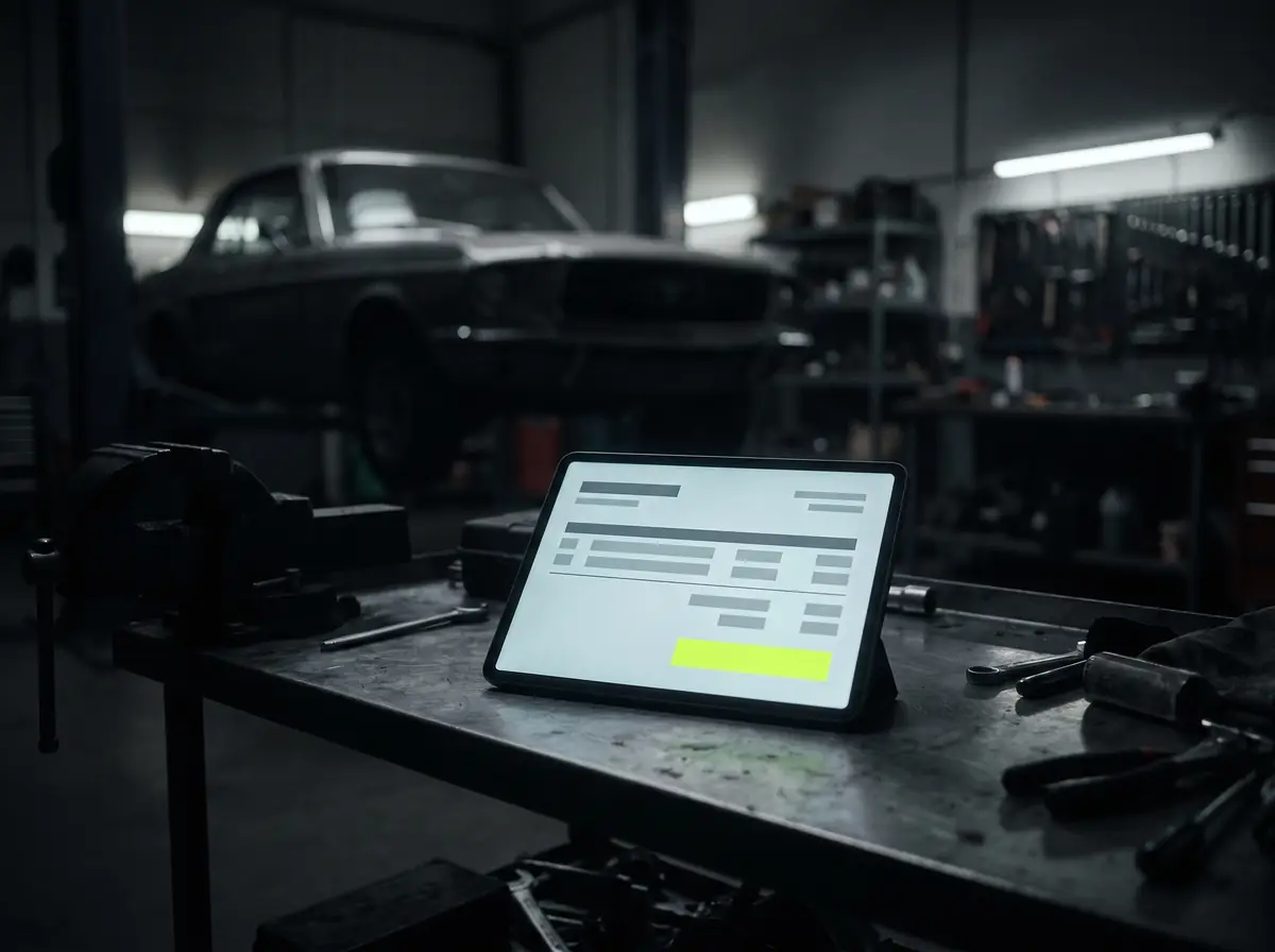 Illustrative render: Car-service billing app (Car-service workshop, Pakistan)